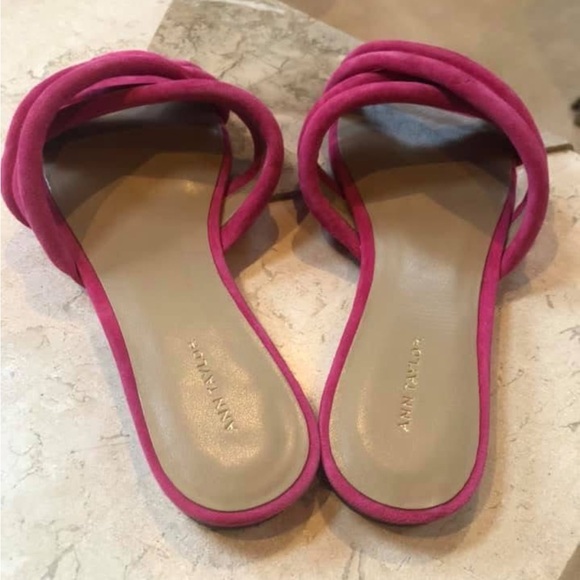 Ann Taylor NEW Hot Pink/Fuchsia Criss/Cross Suede Slide Flat Sandals Women’s 8M - Picture 2 of 10